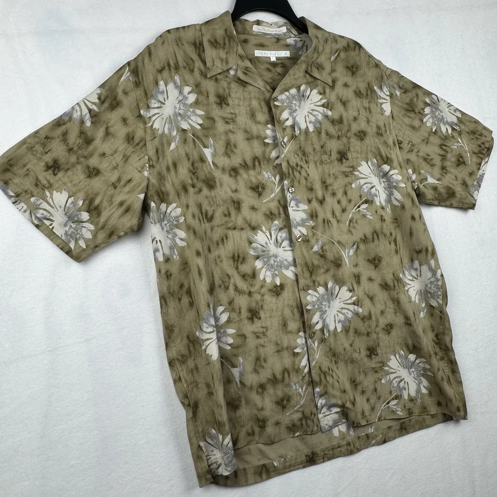 Men's‎ Perry Ellis 100% Silk Short Sleeve Hawaiian Tropical Shirt Size L